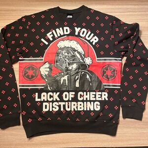 Star Wars‎ Darth Vader Ugly Christmas Sweatshirt Black Sz L JUNIORS SIZING